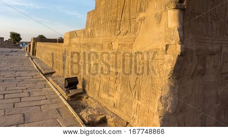 Ancient temple in Egypt. Engravings on the wall