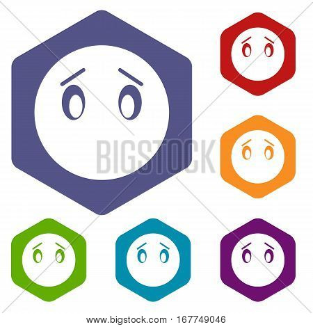 Emoticon icons set rhombus in different colors isolated on white background
