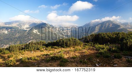 Panoramic mountain view from romanian Carpathi Retezat mountains Romania