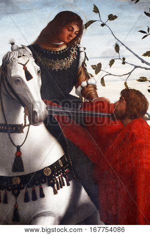 ZADAR, CROATIA - DECEMBER 12: Vittore Carpaccio: St. Martin, Altarpiece, permanent exhibition of church art in Zadar, Croatia on December 12, 2011
