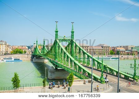 Budapest, Hungary - June 15, 2016: Liberty Bridge Connecting Buda And Pest Across The River Danube I