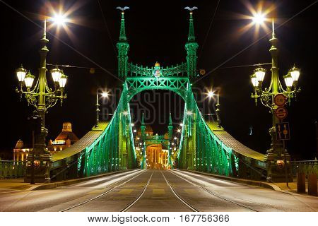 Budapest, Hungary - June 15, 2016: Eastern Side Of Liberty Bridge Connecting Buda And Pest Across Du