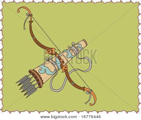 Künstlerische dekorative Bogen, Pfeil und Pfeil Halter (Tashkar) in Sicht