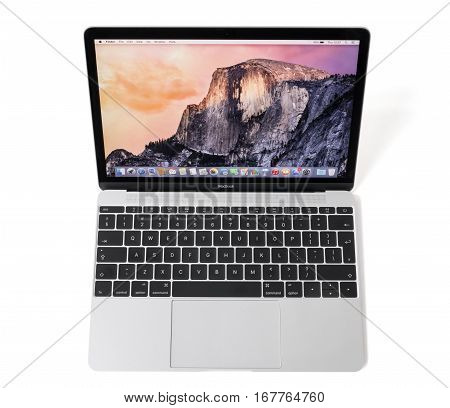 RIGA LATVIA - December 29 2016: 12-inch Macbook laptop computer with retina display.
