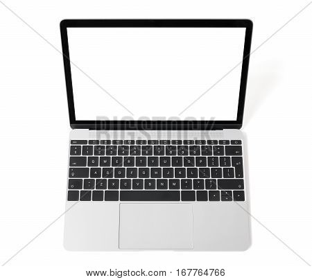 Laptop computer from above with blank screen