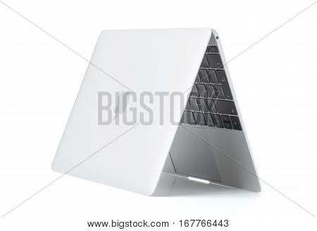 RIGA LATVIA - December 29 2016: 12-inch Macbook laptop computer isolated on white.