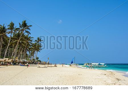 Boracay, Philippines - March 14, 2016: Puka Beach, the northern part of Boracay Island