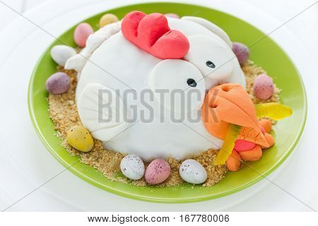 Festive fondant cake Easter chicken in nest