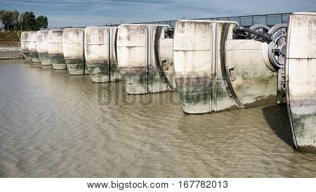 Mont-Saint-Michel hydraulic dam on Couesnon River, Normandi France