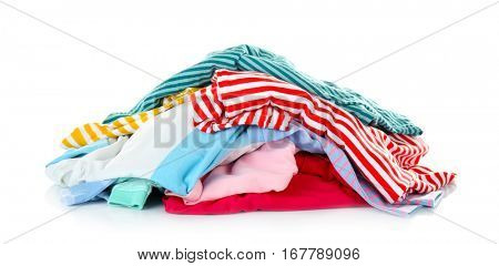 Pile of clothes on white background
