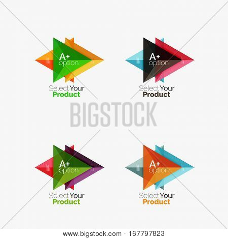 Set of triangle option infographic layouts. Select your product concept, make a choice idea
