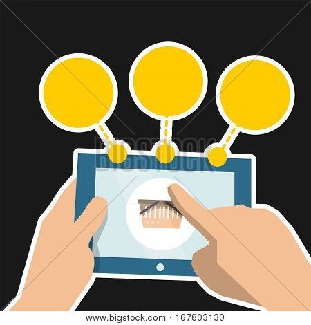 Infographics for the online store with the tablet in flat style. Vector illustration on black background.
