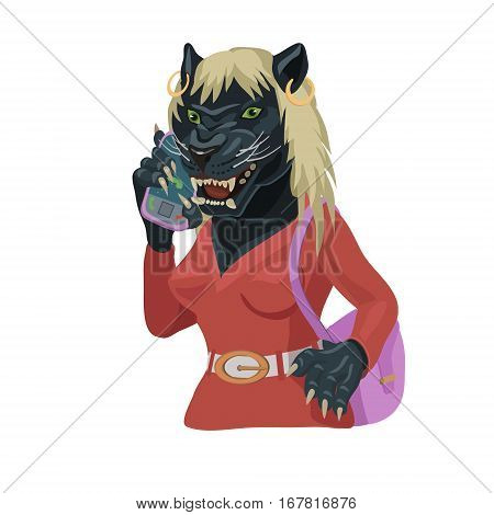 Panther talking on a cell phone, make screensaver on the phone who is calling you and laugh at your secret