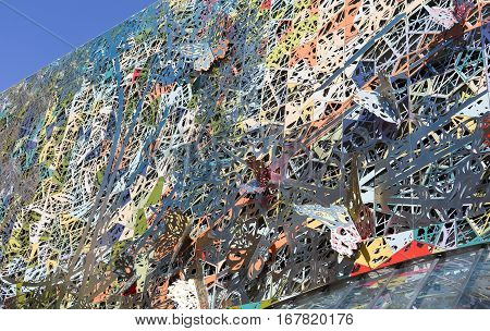 BRISBANE, AUSTRALIA - January 28, 2017: Detail of the elaborated facade of the Wintergarden shopping complex located in the city of Brisbane Australia
