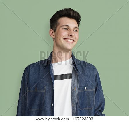 Portrait of Young Adult Caucasian Man Smiling Isolated