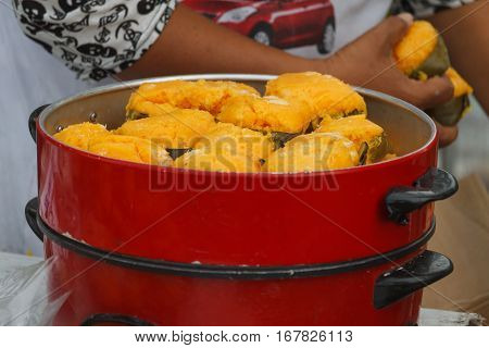 Toddy palm cakes in market Thai street food