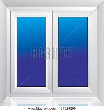 Two-winged white plastic window with a window sill.