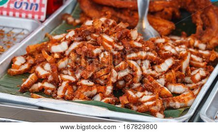 Deep fried pork, in Thai market,Thai street food