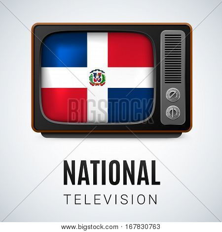 Vintage TV and Flag of Dominican Republic as Symbol National Television. Button with flag design