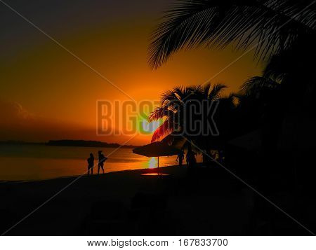 Boca Chica beach at sunset at Dominican Republic