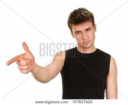 man pointing his finger at you. isolated on white