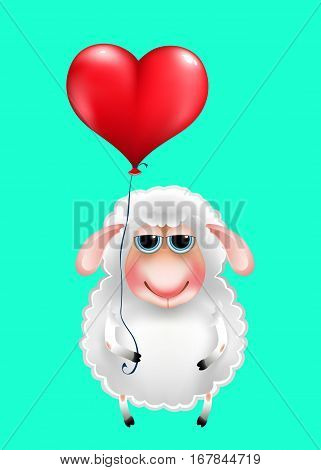 funny cartoon sheep in love with heart balloon