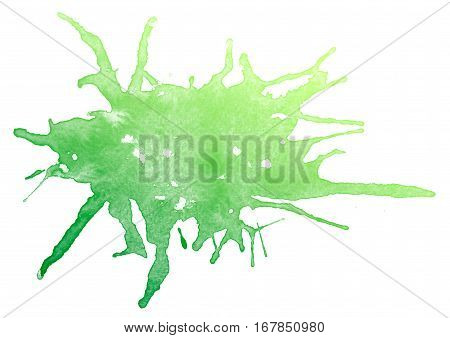 Abstract green watercolor on white background.The color splashing on the paper.It is a hand drawn.