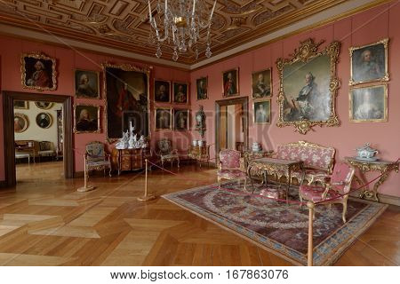 HILLEROD, DENMARK - DECEMBER 27, 2016: Interior of Frederiksborg Castle. It was built as a royal residence for King Christian IV and becoming the largest Renaissance residence in Scandinavia