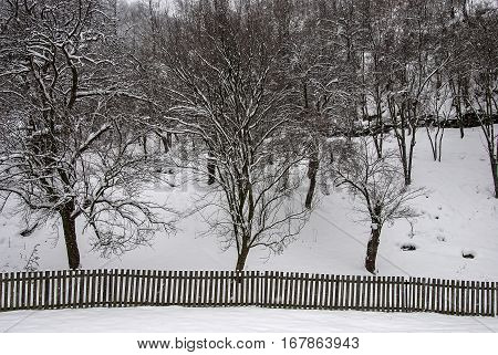 Winter landscape in the rural mountain village