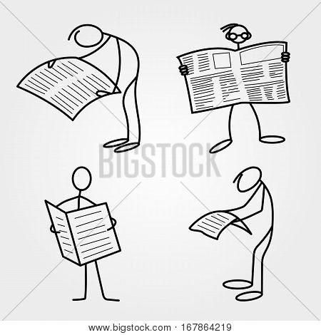 stick men or figures with newspaper vector