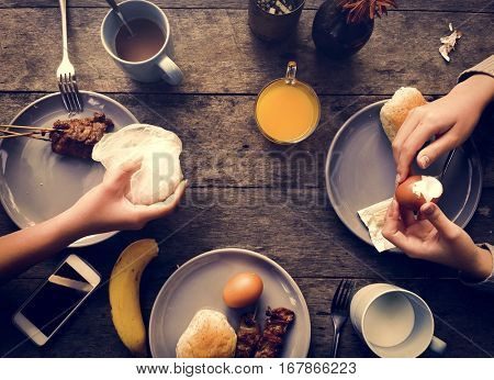 Breakfast Eating Meal Flat Lay Concept