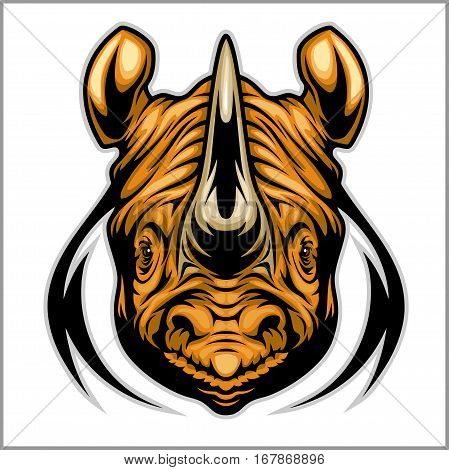 Rhino head isolated on white - athletic design complete with rhinoceros mascot vector illustration