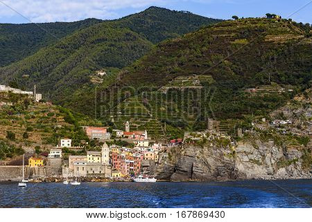Vernazza one of five villages in Cinque Terre National Park and is a UNESCO World Heritage Site on Italian Riviera