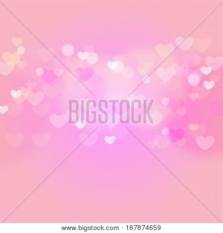 hearts in light on pink background, vector illustration