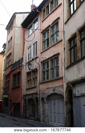 The old house and the street. Lyon. France.