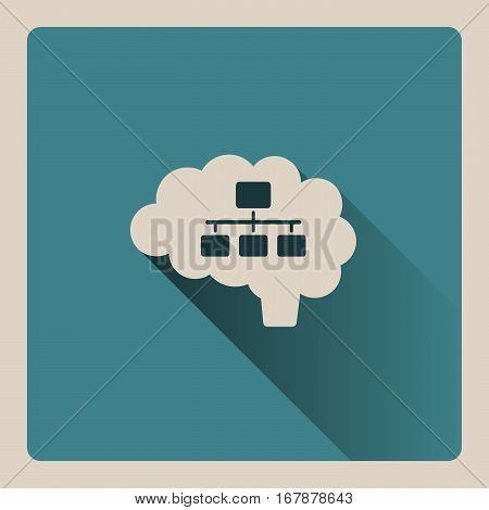 Brain organizing illustration on blue square background with shade