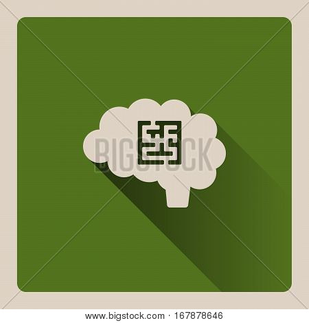 Brain looking for a problem illustration on green square background with shade