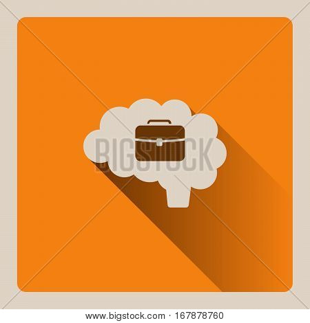 Brain thinking at work illustration on yellow square background with shade