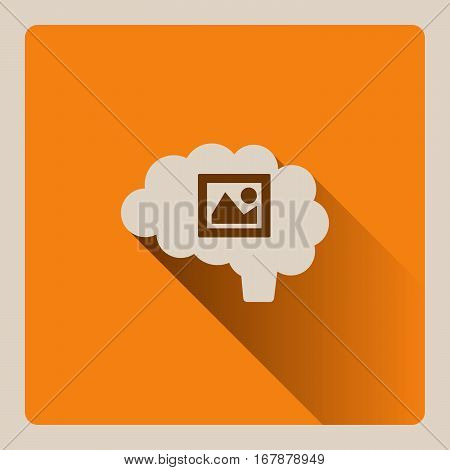 Brain thinking in art illustration on yellow square background with shade