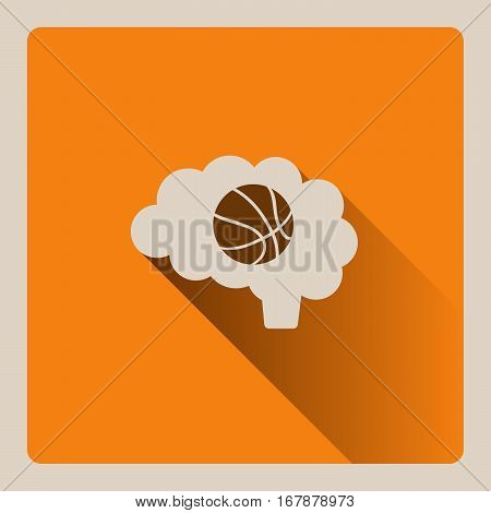 Brain thinking in basketball illustration on yellow square background with shade