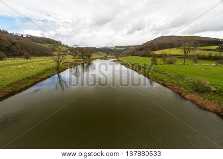 Morning view of the River Wye the border between England and Wales Bigsweir.
