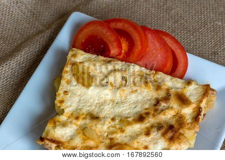 Moussaka - a traditional Balkan specialty with minced meat and potatoes