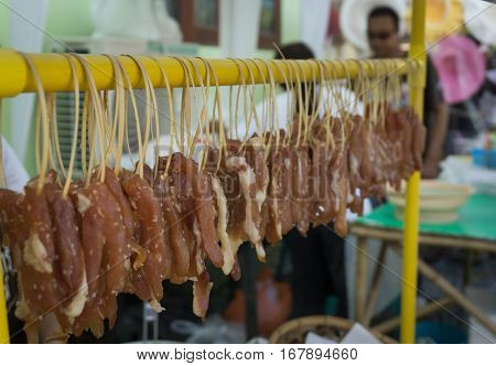 Thailand traditional food markets roast pork spicy pork