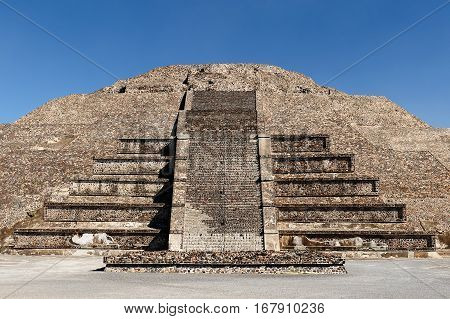 Mexico Teotihuacan Aztec ruins near Mexico city. The picture presents Piramide de la Luna (Temple fo the Moon)
