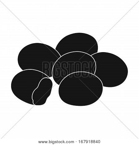 Chocolate dragee icon in black design isolated on white background. Chocolate desserts symbol stock vector illustration.
