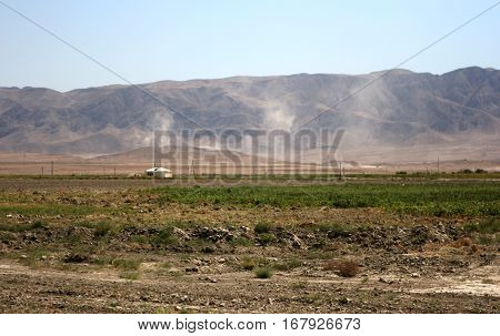 Kopetdag Mountain Range and desert Karakum near Ashgabat - capital of Turkmenistan. Nature of Central Asia.