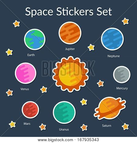 Space stickers set. Flat style. Vector illustartion