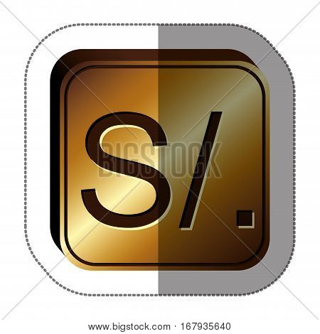 sticker golden square with currency symbol of sol peru vector illustration
