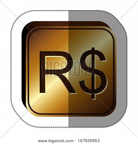 sticker golden square with currency symbol of brazilian real vector illustration