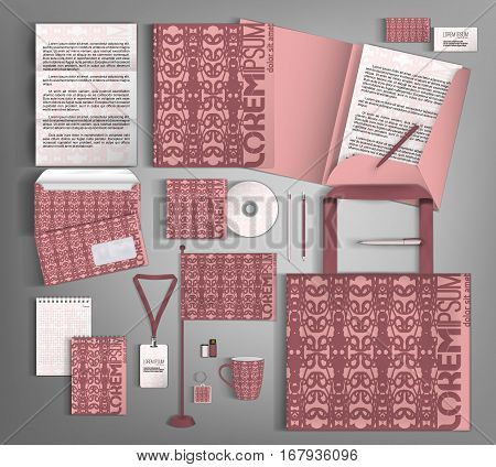 Corporate identity template design with purpler abstract pattern. Business stationery set.